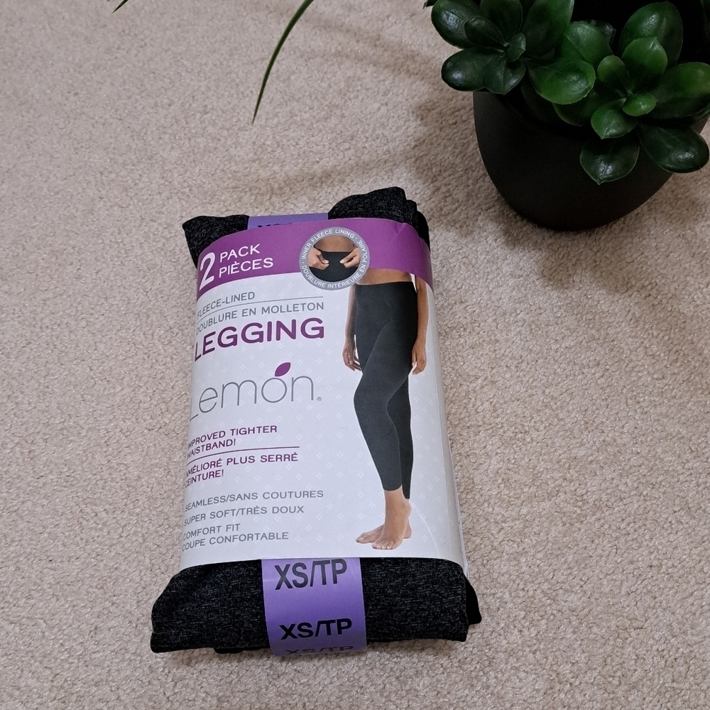 New! Lemon Fleece Lined Leggings 2 Pack Women's Size XS Grey Black Seamless